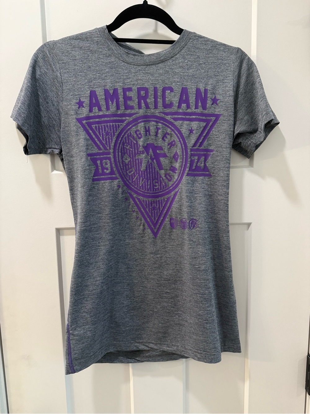 AF Grey Tee with Purple Graphic - American Fighter Small Women’s